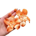 Orange Orchid Statement Stud Earrings with Layered Petals view 5