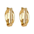 Gold Crossed Ribbed Geometric Hoop Earrings Pair Set view 5