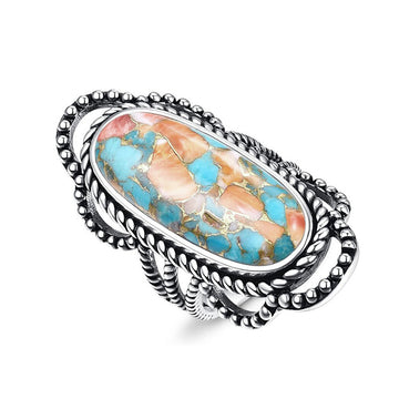 Antique Silver Tone Oval Mosaic Look Statement Ring