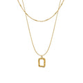 Double Layer Geometric Square Pendant Necklace Gold Steel view 5