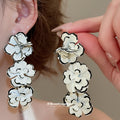 Black White And Red White Floral Drop Stud Earrings view 3
