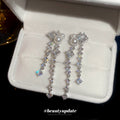 Silver Tone Crystal Chain and Pearl Drop Stud Earrings view 4