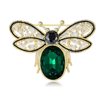 Crystal Bee Brooch with Green and Yellow Body Stones