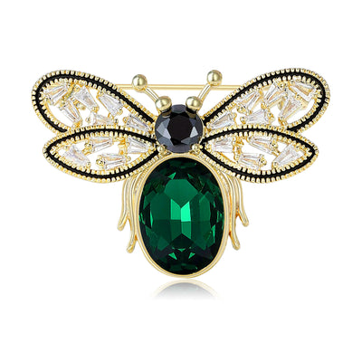 Front view of bee with open crystal wings and an oval body