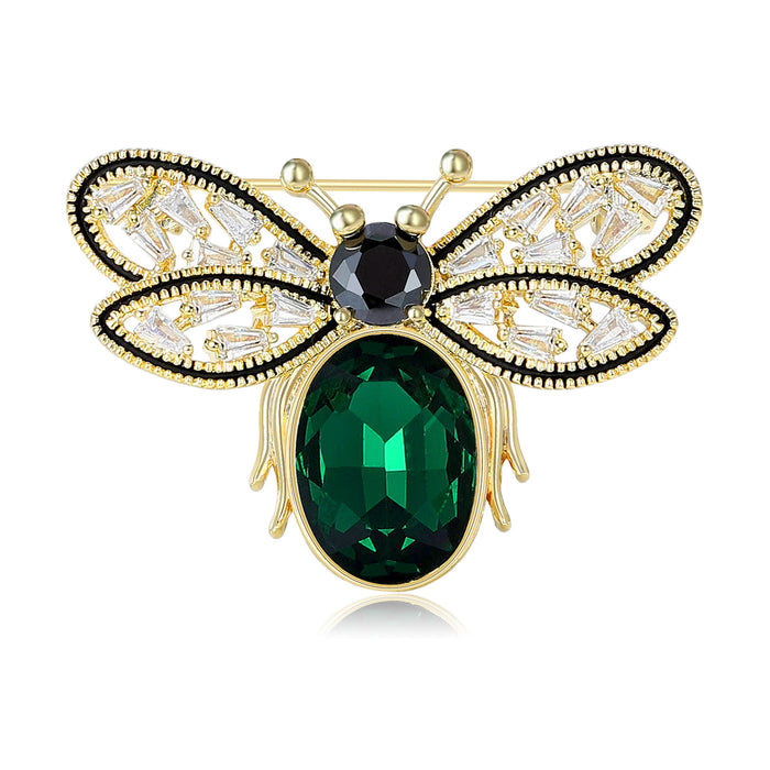 Crystal Bee Brooch with Green and Yellow Body Stones