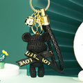 Faux Knit Bear Keychains in White Pink Black and Brown with Wrist Straps view 3