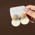 Three Woven and Wood Look Round Statement Earrings view 7