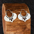 Openwork Fan Hoop Drop Earrings in Antiqued Silver Tone view 3