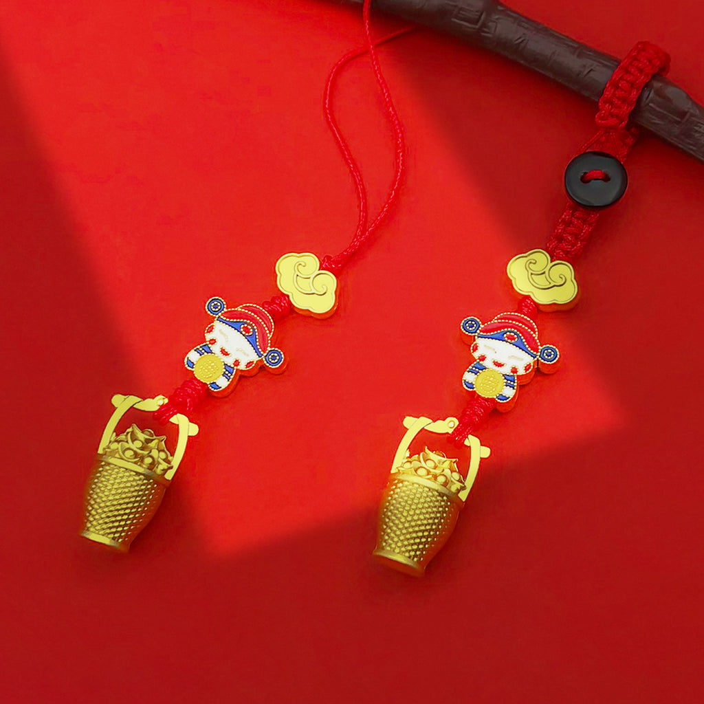 Zinc Alloy God of Wealth Gold Bucket keychain charm for car bag phone strap decor