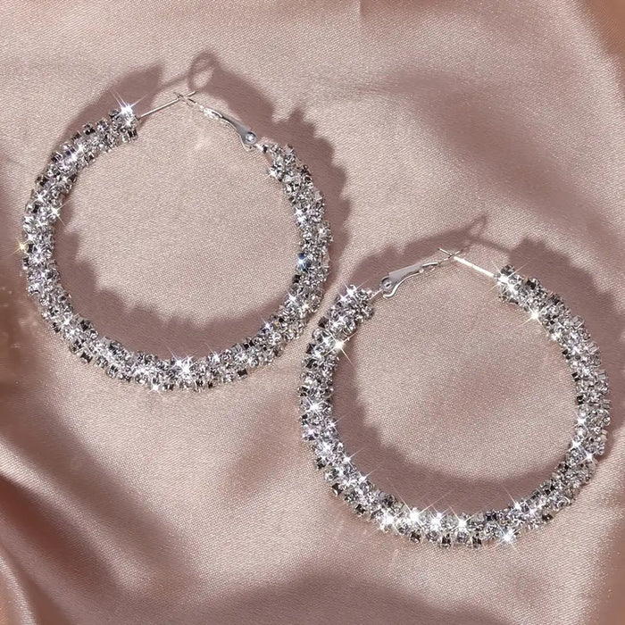 Pave Crystal Large Hoop Earrings Multi Tone Metal Options