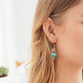 Silver Tone Asymmetric Green Geometric Dangle Earrings view 3