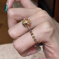 Gold Multicolor Baguette Firework Flower Open Ring view 4