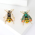 Enamel Bee Brooch Gold Tone Green Black Yellow Insect Pin view 1