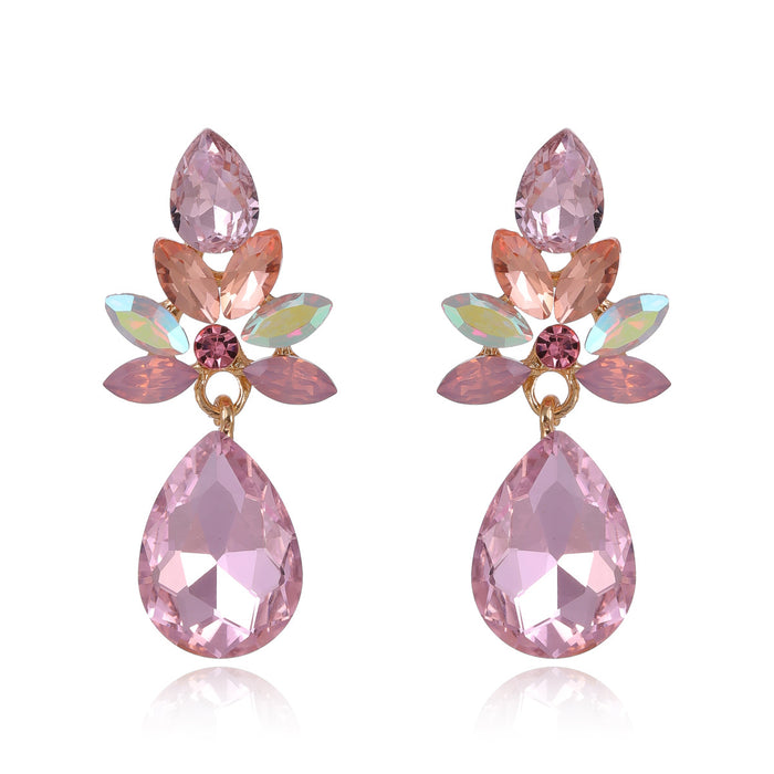 Pink Red Horse Geometric Crystal Metal Dangle Earrings