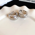 Double Layer Rounded Hoop Earrings In Gold And Silver Tone view 7