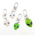Silver Tone Green and White Alien Head Clip Keychains view 1