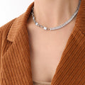 Baguette Zircon Link Splice Necklace and Bracelet Gold Steel view 6