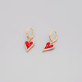 Gold Tone Red Enamel Crystal Heart Huggie Drop Earrings view 2
