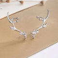 Silver Tone Antler Ear Climber Studs Clear Crystal Accents view 2