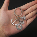 Antique Silver Nautical Anchor Ship Wheel Metal Keychain Pair view 3