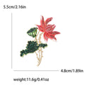 Rhinestone Lotus Brooch Red Petals Green Seed Pod Pin view 5