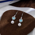 Silver Tone Teal Crystal Halo Pearl Drop Hook Earrings view 4