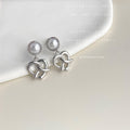 Silver Pearl Stud Heart Knot Drop Earrings Pair Metal view 4