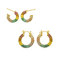 Rainbow Crystal C Hoop Earrings in Two Graduated Sizes view 5