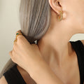 Spiral Coil Ring U-Shape Hoop Earrings Gold Steel Pair view 4