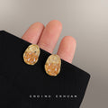 Gold Tone Crackle Oval Stud Earrings In Green And Champagne view 3