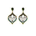 Gold Leaf Filigree Drop Earrings Green Teal Crystals view 5