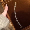 Gold Tone Square Crystal Toggle Chain Bracelet Fashion Jewelry view 2