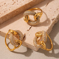 Interlocking Link Pave Zircon Open Ring Gold Or Steel view 2