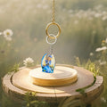 Blue Praying Angel Golden Wings Printed Wood Keychain Ring view 3