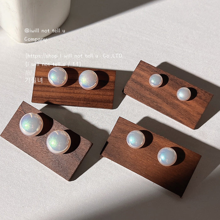 Iridescent White Pearl Ball Stud Earrings Two Sizes