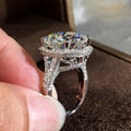 Silver Tone Round Halo Clear Center Stone Finger Ring view 3