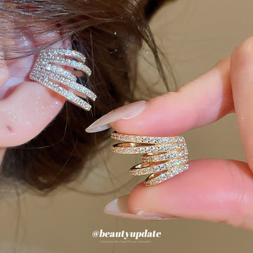 Layered Crystal Band Single Ear Cuff in Two Metal Tones