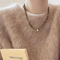 Double Layer Tiger Eye Bead Gold Snake Chain Necklace view 1