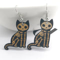 Black Cat and Skeleton Cat Wood Hook Earrings in Two Designs view 3