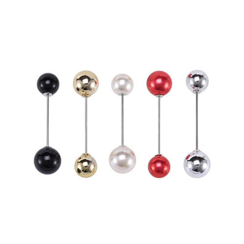 Five double ball stick pins black gold pearl red silver upright