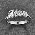 White Gold Cursive Mom Script Ring with Clear Round CZ view 2