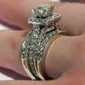 Silver Tone Princess Square Halo Multi Band Ring Sizes 6-10 view 4