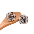 White Sculpted Rose Flower Statement Stud Earrings view 5