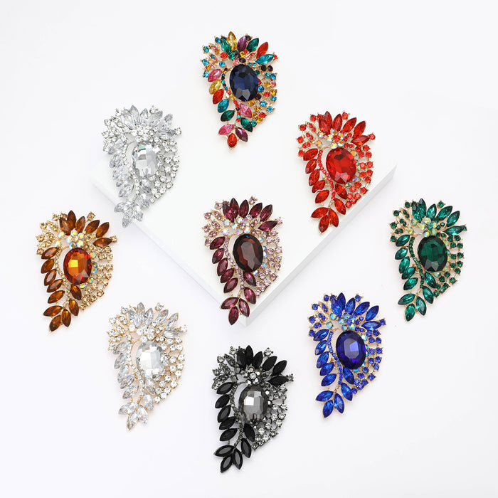 Asymmetric Crystal Leaf Brooch in Nine Colors for Jackets Scarves and Lapels