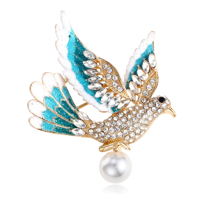 Dove Crystal Enamel Metal Brooch Pin for Jackets and Lapels