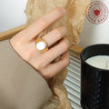 Chunky Oval Signet Rings Black Glass Or White Shell view 3