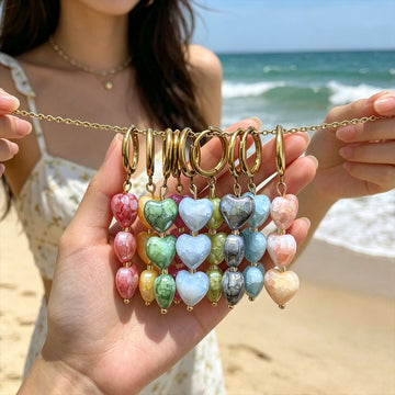 Multicolor Heart Bead Drop Earrings In Three And Five Bead Lengths