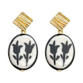 Gold Bar Stud Ceramic Oval Tulip Drop Earrings Two Colors view 5