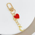 Gold-Tone Letter Charm Keychain with Red Heart Accent view 4