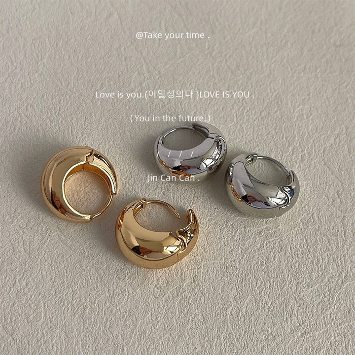 Polished Smooth Teardrop Huggie Hoop Earrings Gold Silver